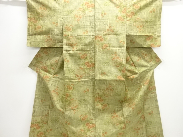 草花模様織り出し手織り紬着物